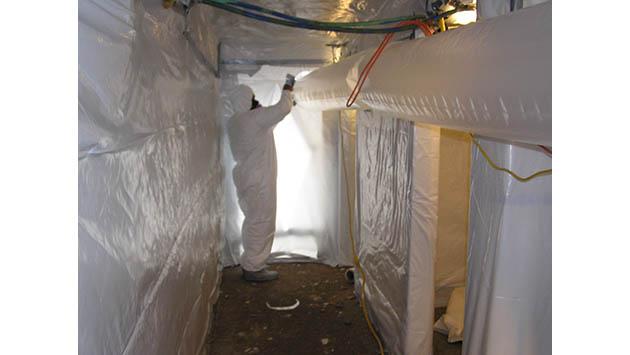 Cold room mold removal containment with negative air filtration in Bradford
